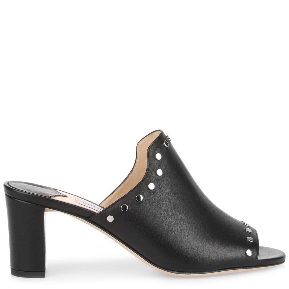 JIMMY CHOO Myla 65mm stud heel black mule sandal slides size 39